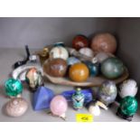 A quantity of stone ornamental eggs and balls together with a stone dish, mixed ornamental egg