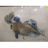 Leon Danchin 1887-1939, a signed limited edition coloured etching of two gun dogs with a pheasant