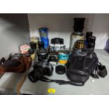 Various film cameras and accessories to include a leather cased Agiflex camera with f3:5 lens and