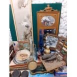 A mixed lot to include a decorative pier style mirror, 3 vintage walking sticks, vintage kitchen