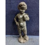 An early 20 century lead sculpture of a putti with a bird resting on its hand, 41cm h Location: