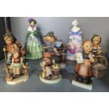 A group of six Goebel Hummel figures A/F, to include 'Just Resting', together with two Royal Doulton