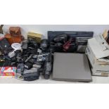 A mixed lot of electrical items to include a canon camcorder, Hacker radio and other items Location: