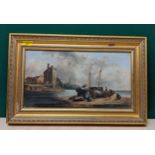 Late 19th century Dutch school - a coastal scene with boats and buildings, oil on canvas Location: