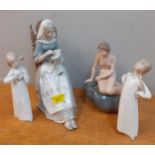 Four late 20th Century figures comprising a Royal Copenhagen 'Little Mermaid', 2 small Lladro