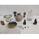 A mixed lot to include a Victorian Catholic Annointing glass jug with engraved IHS within a