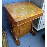 A Victorian walnut Davenport having string inlaid green leather top and four drawers 74.5cm h x 53cm
