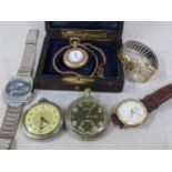 Mixed wrist and pocket watches to include a Helvetia military issue pocket watch, Romano Super 27