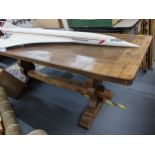 A trestle end dining table with three plank top, dining table 71cm x 183cm x 74cm Location: