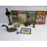 Collectables to include 1940s, Esquire magazine, a brass students lamp, a painted model duck, a