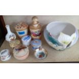 A quantity of decorative ornaments to include a Worcester pot with pierced top A/F, a Worcester Lock