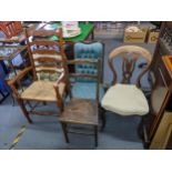 Four mixed chairs to include a Victorian walnut dining chair and others Location: RAF