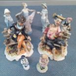 A group of late 20th century china figures to include Lladro and Capodimonte to include one signed