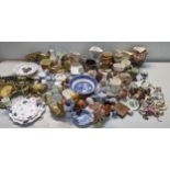 A mixed lot to include Toby jugs, brassware, Russian doll, paperweight and other items Location: