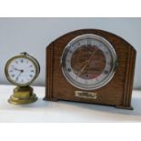 A 1940s oak 8-day mantel clock, together with a brass cased 8-day desk clock having Breguet style