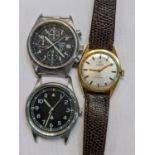 Three watches to include a Pulsar chronograph military watch, Eaglemoss RAF watch and an Enicar A/