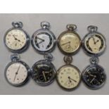 A collection of eight Ingersoll open faced pocket watches to include two chrome case watches