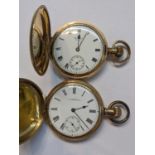 Two early 20th century gold plated full Hunter pocket watches to include one having an engraved dust