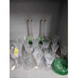 A group of 19th and 20th century glassware to include sherry glasses, Victorian green vase and a