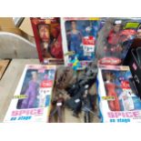 Five boxed toy figures to include Captain Scarlet and The Spice Girls, a Freddie Nightmare on Elm