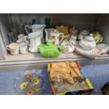 A mixed lot to include a Sadler green glazed tank teapot, glassware and other items Location: