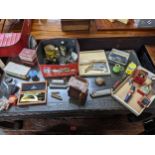 A miscellaneous lot to include a wooden puzzle box, boxed Gyroscope, three-drawer child's telescope,