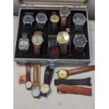 Mixed wristwatches to include a gent's Smiths Eaglemoss and others, together with a watch display