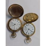 Two early 20th century Waltham gold plated fob watches to include a Riverside 19 jewel watch.