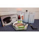 Unopened modern kitchen and dining accessories to include a Le Creuset non-stick milk pan, an