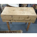 A Victorian pine kitchen table on turned legs with a single flap Location: