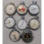 Six mixed pocket watches to include a Solar, Smith and Westclox and others together with chrome