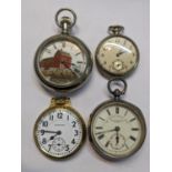 Four pocket watches to include a silver Jones & Jones watch, a Waterbury, a Hamilton and Waltham
