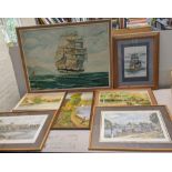 Mixed pictures to include framed and glazed prints depicting Maidenhead Bridge and one other along