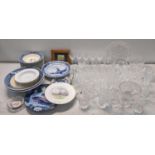 A mixed lot to include a Dresden dish , mixed glass ware to include Edinburgh crystal and other