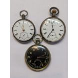 Two silver open faced pocket watches together with an early 20th century Enicar military issue