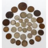 Victorian and later coins to include an 1854 penny, Victorian sixpences, 1905 USA 5 cents and others