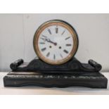 A large 19th century drum head mantel clock, the two train movement striking on a single bell, 36.