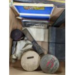 A selection of soldier's/travelling kit and accessories to include a sewing kit with thimbles,