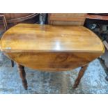 Late 19th century walnut drop leaf D-end table on turned legs 72cm x 110cm x 62cm (when