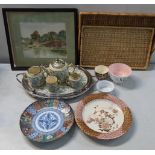A mixed lot to include a 19th century Satsuma plate, Taylor Tunnicliffe & Co tea set and other items