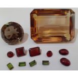 A quantity of unmounted gemstones and decorative stones to include abalone Location: cab