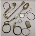 Mixed silver and silver plated items to include a set of white metal and enamelled lorgnettes,