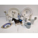 Figurines to include Lladro and others, a Royal Doulton Woodland plate, and another Location: