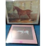 Havelock-Brown - a 1909 chalk on board of a huntsman on his white horse, mounted in a black frame