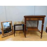 Small furniture to include a Victorian walnut envelope games table with a drawer, a Regency stool