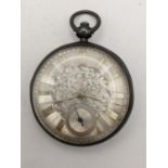 A 19th century silver open faced pocket watch having a machine turned dial with scroll centre,