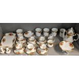 A Royal Albert Old Country Roses part tea service to include a teapot, milk jug, cups and saucers,