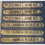 A group of md 20th century reproduction wooden London street signs, compromising of three Pudding