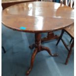 A George III oak snap top table, 73cm h x 74cm dia Location: RAM