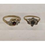 Two 9ct gold rings, one in the form of a flower possibly set with Jadeite and pave stones, and one